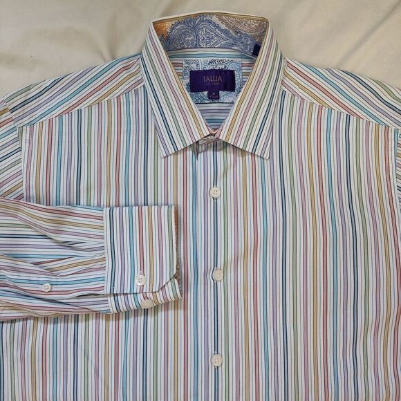 Tallia Mens Size 15.5‎ MultiColor Stiped Button Up Long Sleeve Shirt - Picture 1 of 9